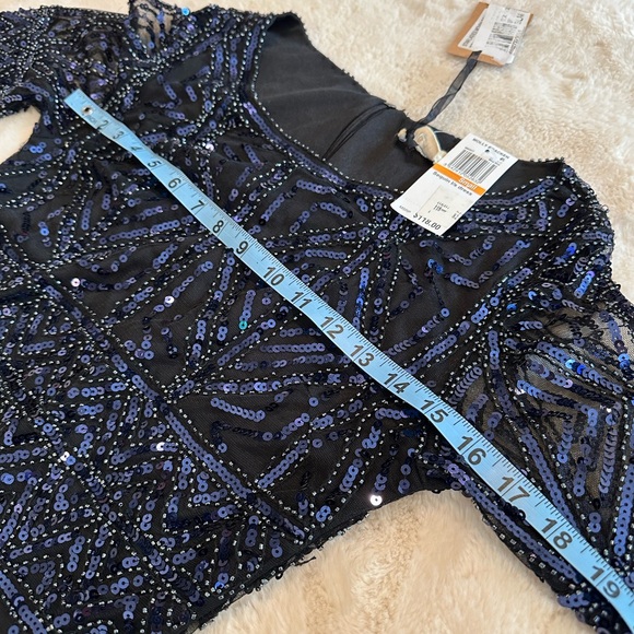 MOLLY BRACKEN SHEER LONG SLEEVE SEQUIN MINI DRESS navy blue size S - Picture 7 of 11